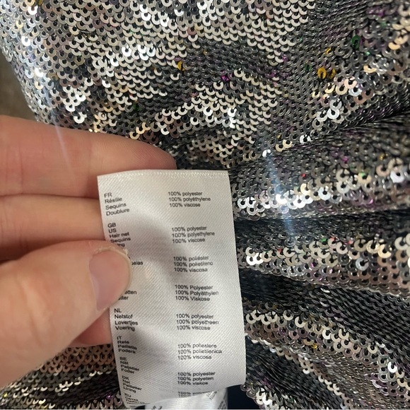 MAJE Loinita Argent Metallic Sequined One Shoulder Top - Picture 11 of 13
